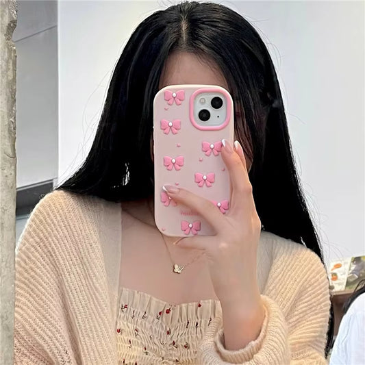 Silicone Pearl Bow TPU Phone Case Drop-Proof Protector for Apple Mobile Phones
