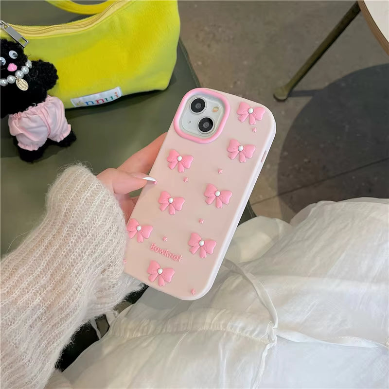 Silicone Pearl Bow TPU Phone Case Drop-Proof Protector for Apple Mobile Phones