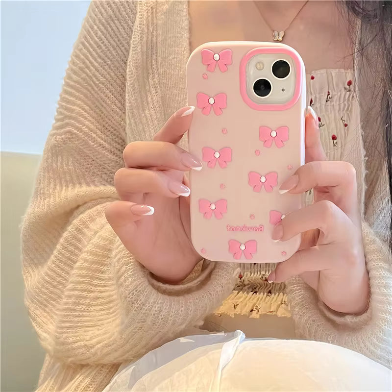 Silicone Pearl Bow TPU Phone Case Drop-Proof Protector for Apple Mobile Phones