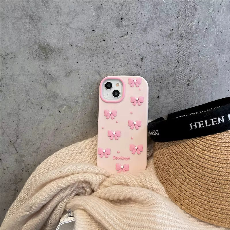 Silicone Pearl Bow TPU Phone Case Drop-Proof Protector for Apple Mobile Phones