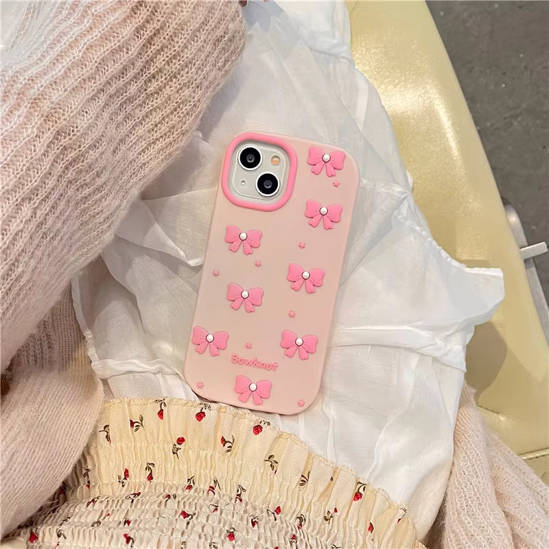 Silicone Pearl Bow TPU Phone Case Drop-Proof Protector for Apple Mobile Phones