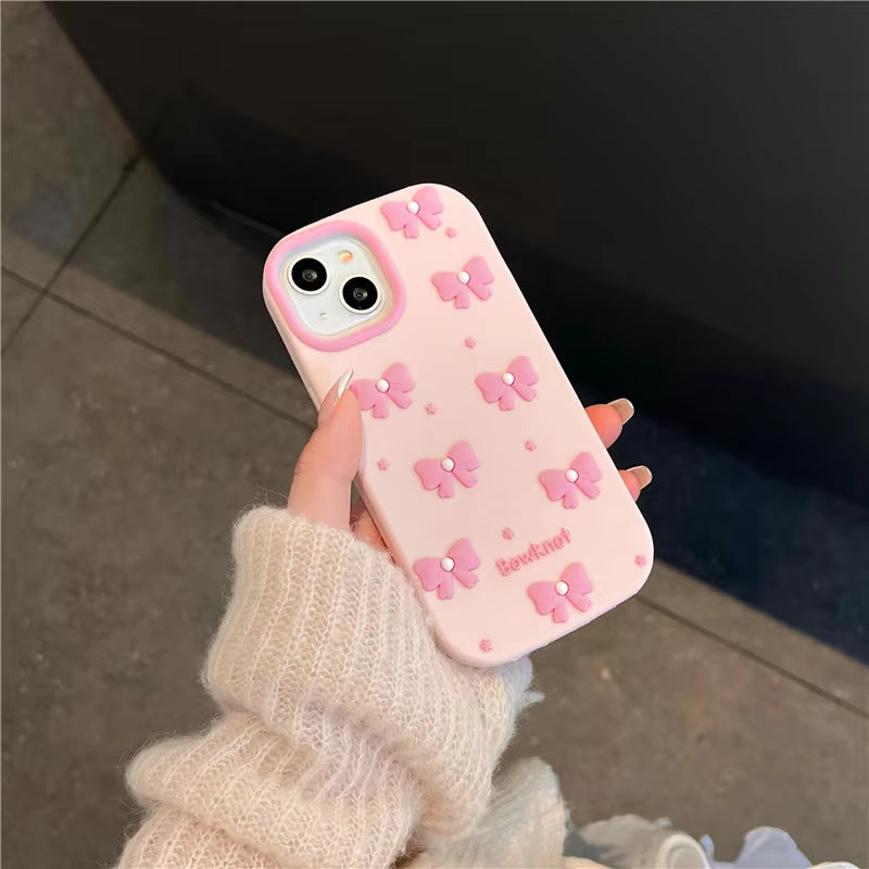Silicone Pearl Bow TPU Phone Case Drop-Proof Protector for Apple Mobile Phones