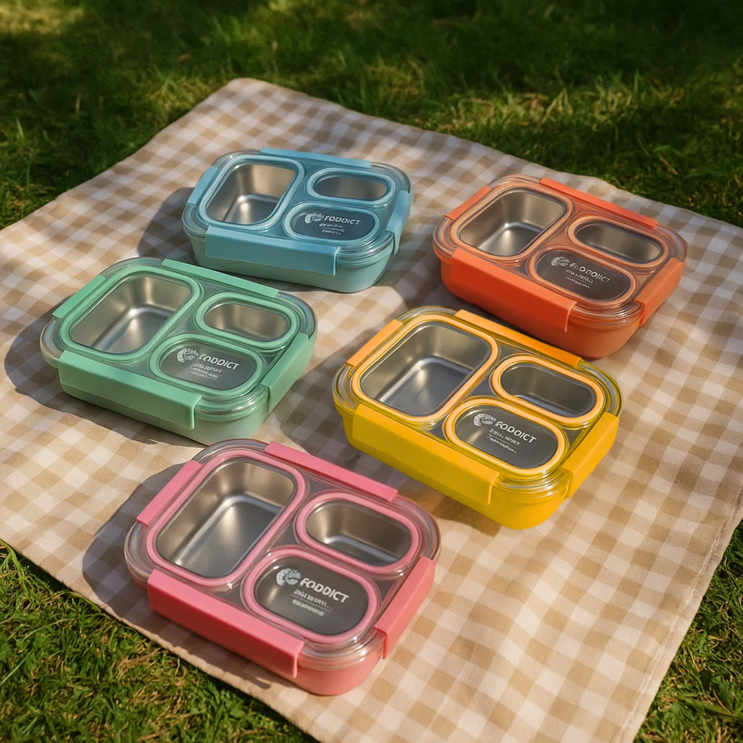 Korean Style 3-Compartment Bento Lunch Box – Leakproof & Portable